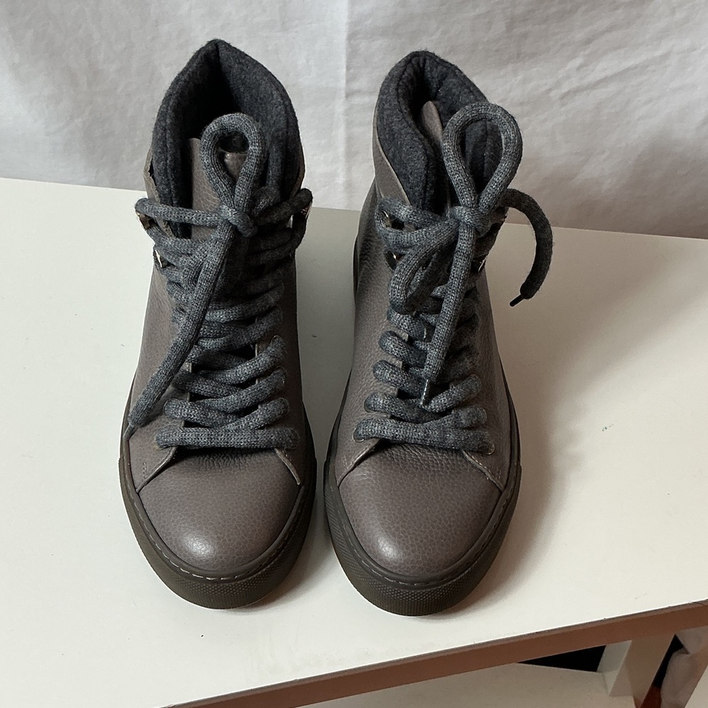 M. Gemi Grey Leather Ankle Boots